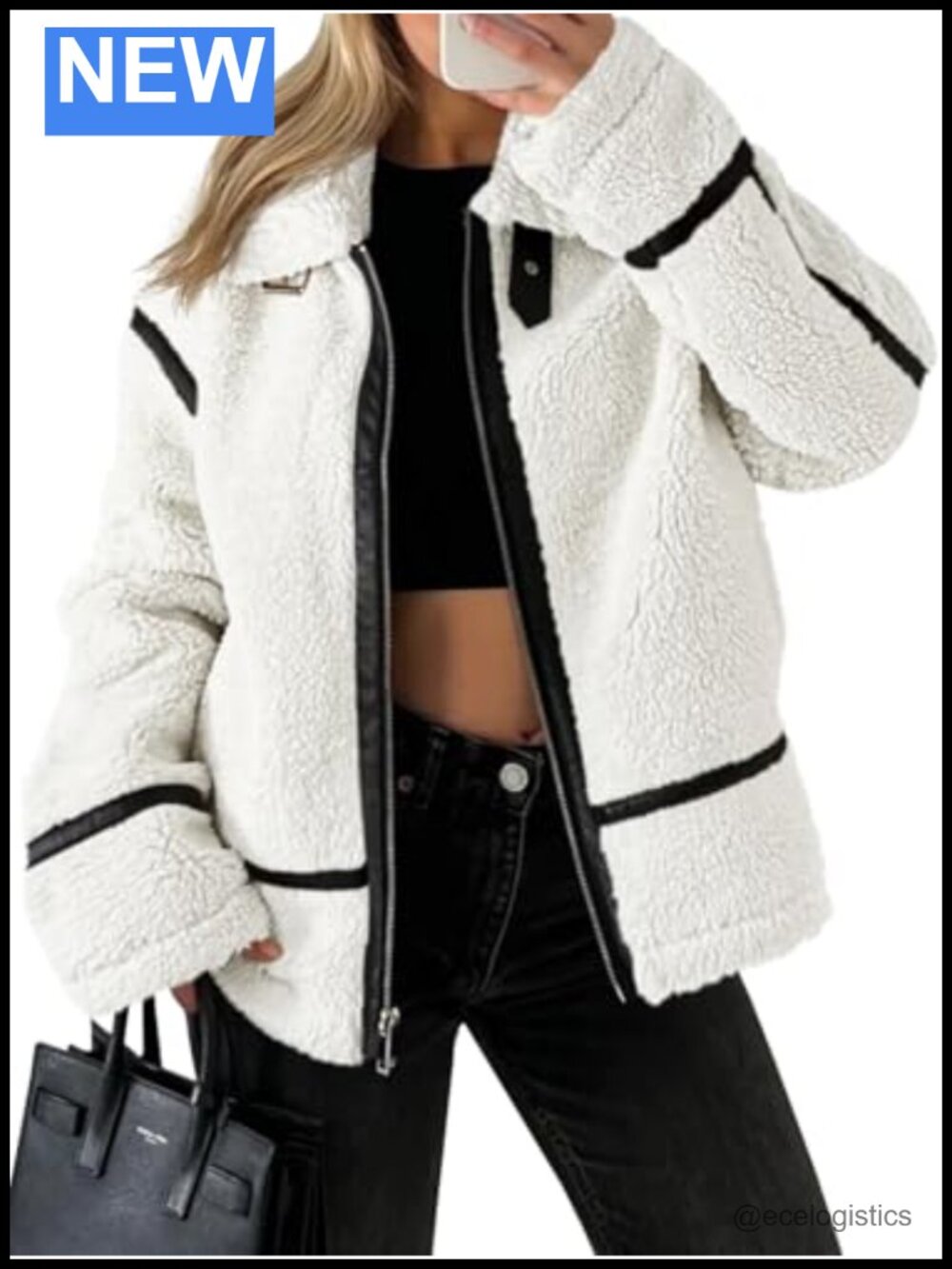 Women's Faux Fur Jacket Winter Sherpa Moto Zip Up Coat